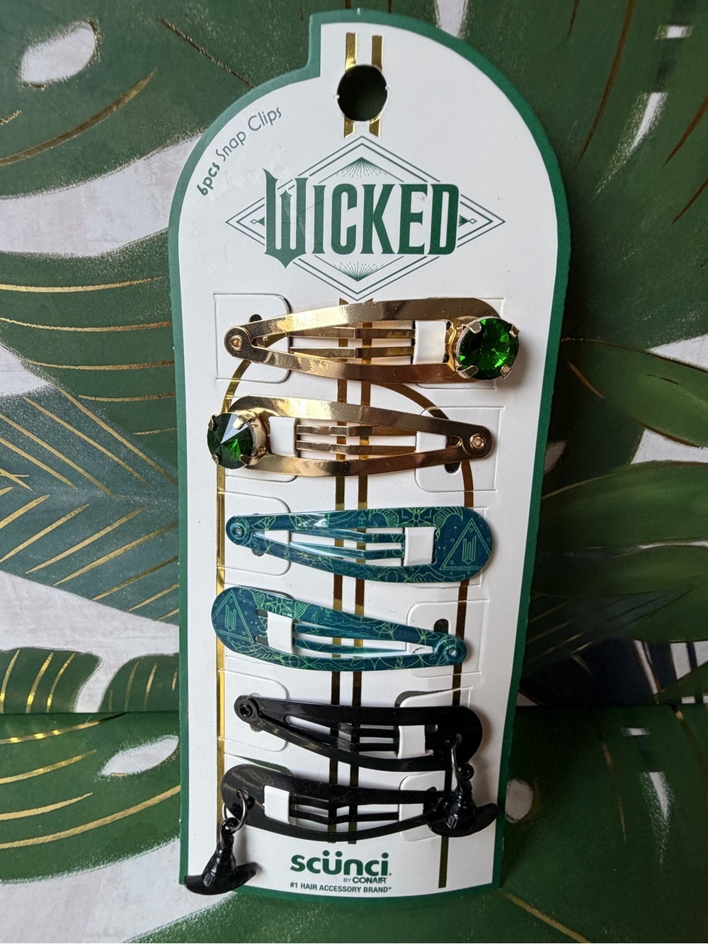 Scünci Wicked Elphaba Hair Snap Clips 6 Pc Witch Hat Green Crystal NWT - Picture 3 of 5
